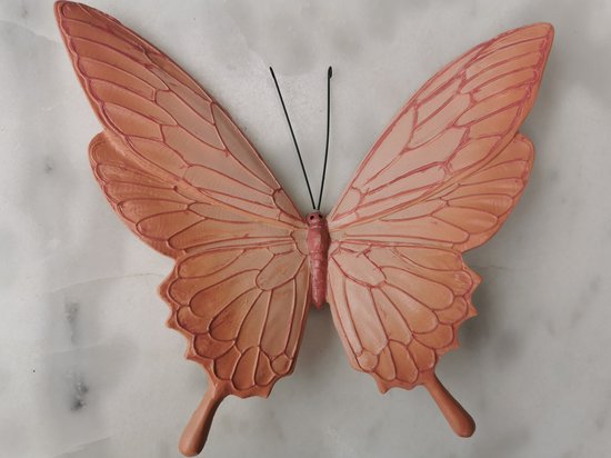 Muurdecoratie Vlinder uit Kunsthars Lichtroze 24cmBx19cmH