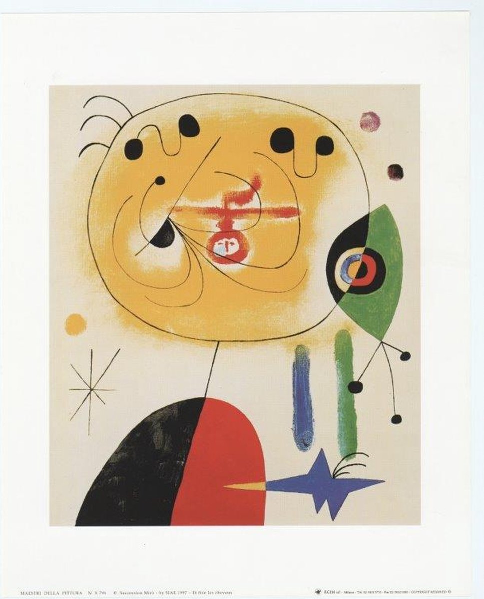 Mini kunstposter - Fixing the Hair - Joan Mirò - 24x30 cm
