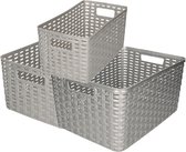 Set van 8x stuks opbergboxen/opbergmandjes rotan zilver kunststof met inhoud 5 en 10 en 18 liter