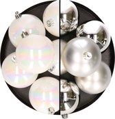 12x stuks kunststof kerstballen 8 cm mix van parelmoer wit en zilver - Kerstversiering