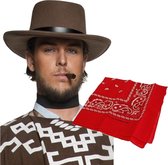 Cowboy verkleed set Cowboyhoed bruin met rode western zakdoek