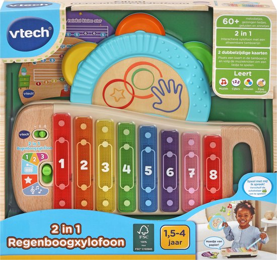 VTech 2 in 1 Regenboogxylofoon - Speelgoedinstrument - Muziek Xylofoon & Tamboerijn - Muziek Speelgoed Vanaf 1.5 Jaar - VTech