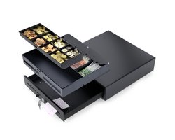 ACROPAQ Kassalade 41 x 41 cm – Geldlade met drukknop-opening – Kassa lade zwart – Model AC410PBK