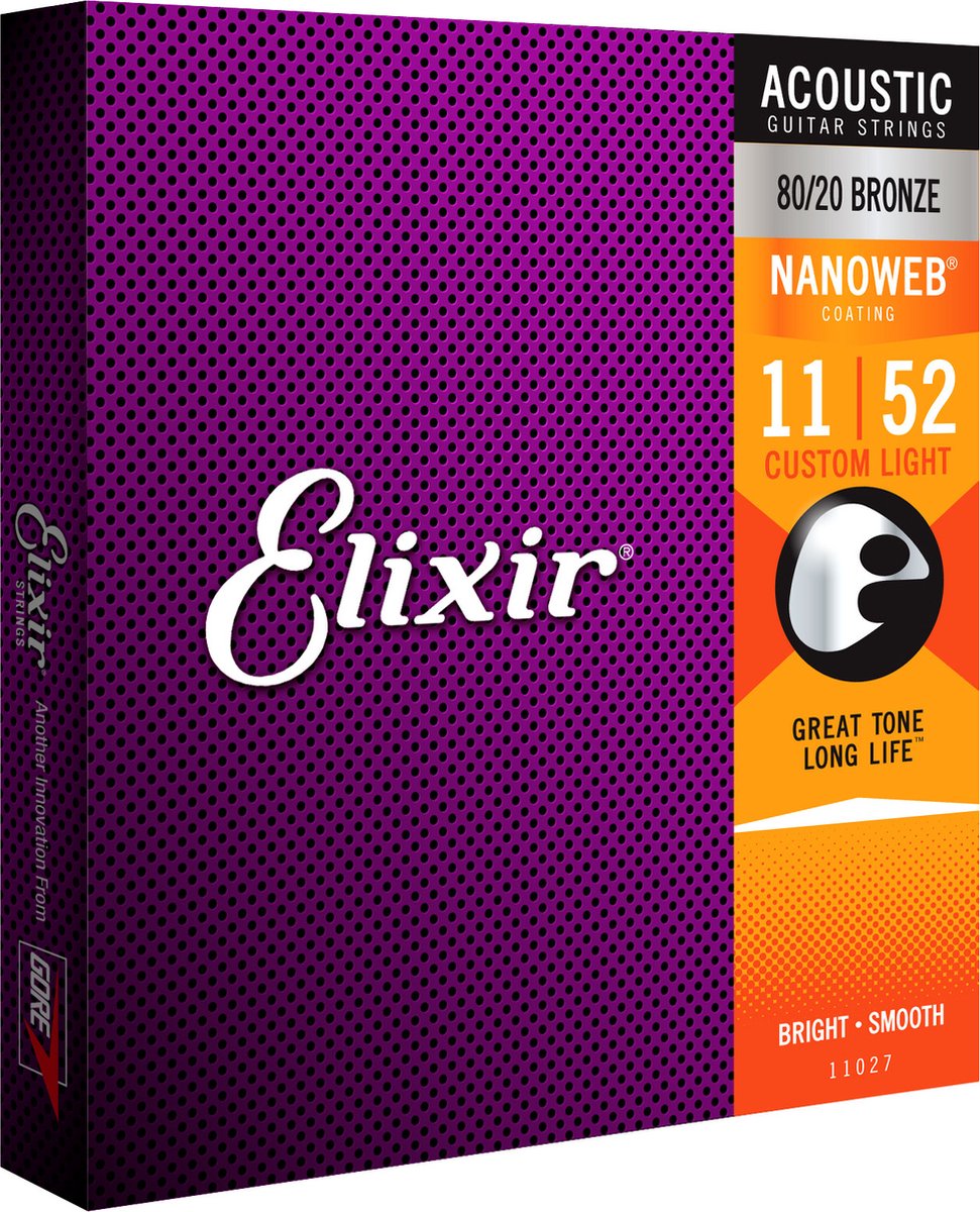 Elixir 11027 Akoestische gitaarsnaren 6 Custom Light Nanoweb Coating