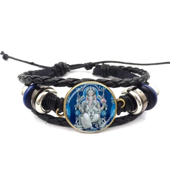 Wellness-House | Armband Ganesha Buddha | Ganesha | Olifanten Buddha | Veterarmband | Unisex | In Maat Verstelbaar | Armband Met Cabochon | Polsmaat Tot 24 CM | Beschermheilige Voor Reizigers | Zen