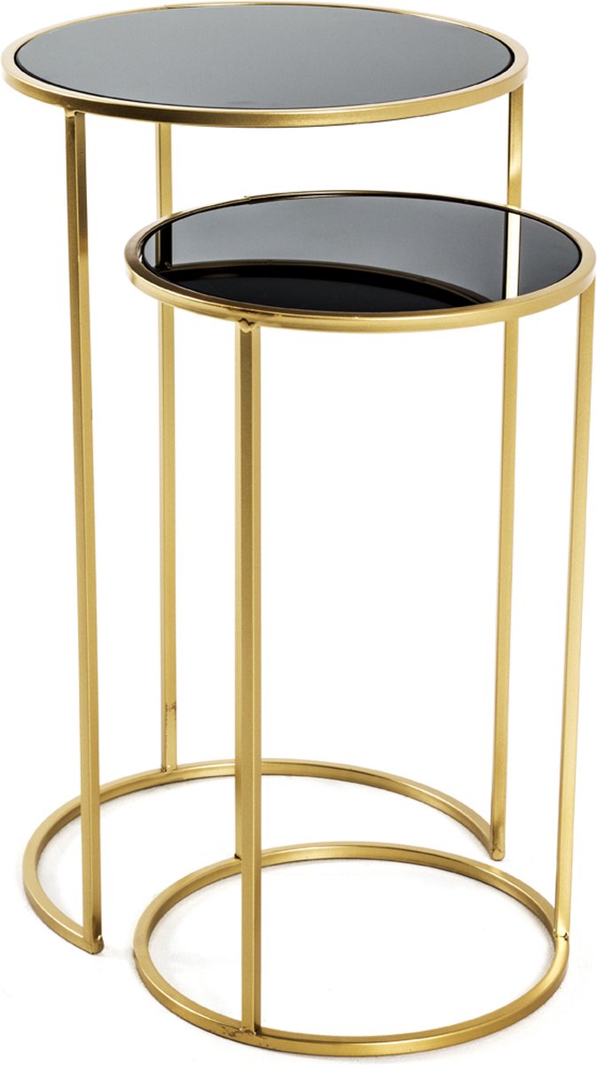 HakuShop Bijzettafel - Goud & Zwart - Metaal - Set van 2- 35x35x60cm