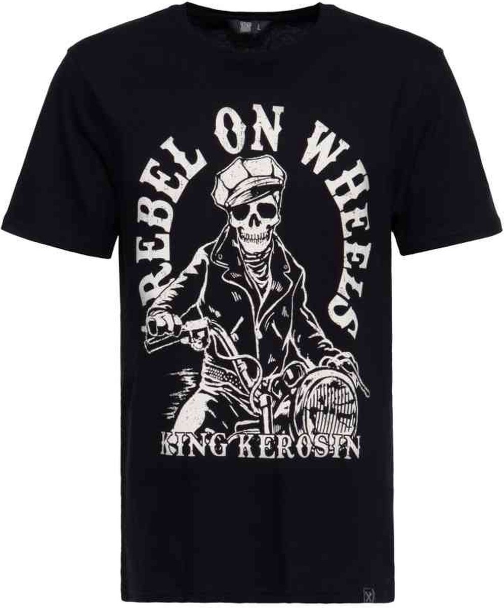 King Kerosin Heren Tshirt -XXL- Rebel on wheels Zwart