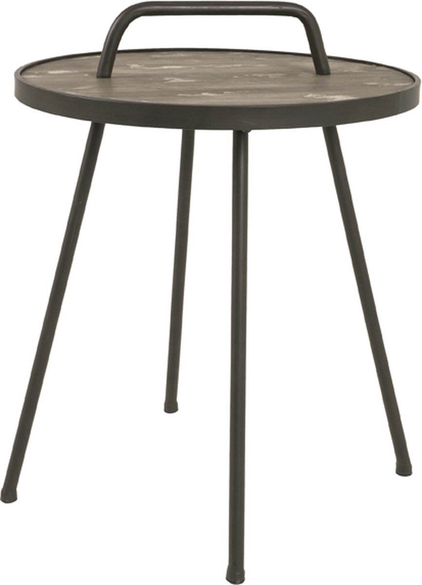 Bijzettafel – Massief hout en staal – Met handgreep – 50 cm breed, 50 cm diep, 65 cm hoog – Praktisch design