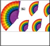 6x Waaier regenboog kleuren - carnaval thema feest gay pride party festival kleuren