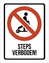 Pictogram/ bord | "Steps verboden!" | 19 x 25 cm | Dikte: 1 mm | Elektrische steps | E-steps | Tweewielers | Overlast | Recreatie | 1 stuk