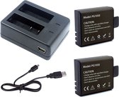 PG 1050 Dual batterij lader voor action camera EKEN - SJCAM - Gookam dual lader - dual charger + 2 stuks PG1050mAh batterij