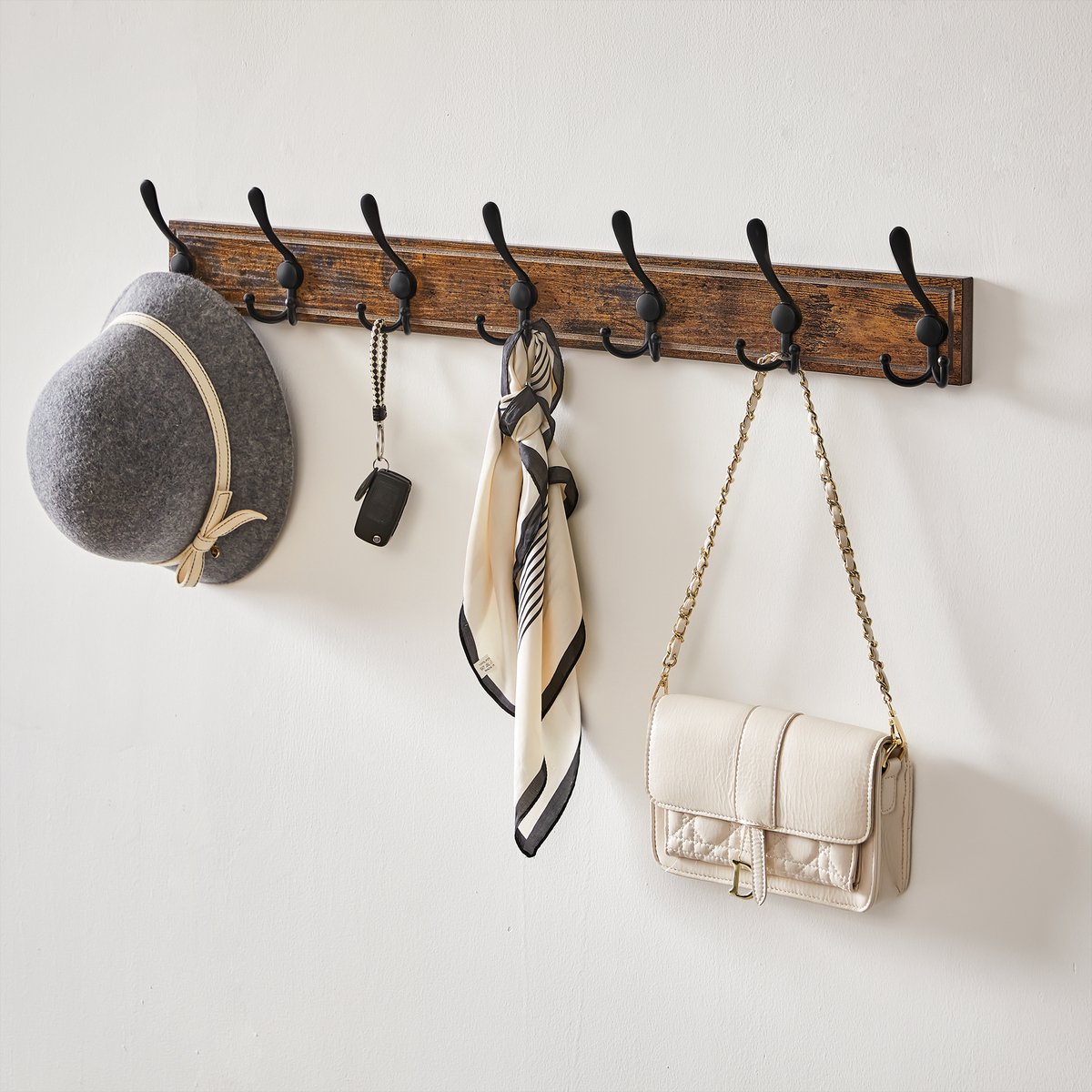 Signature Home Wandkapstok met 21 Haken - Kapstok - Muur Kapstok - Industriële stijl - Houten/Metaal - Bruin/Zwart - 81,7 cm
