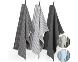 Walra Theedoeken Dry with Cubes, Stripes & Blocks - Keukenhanddoeken 3 x 50x70cm - Theedoeken en Keukendoeken set 100% Katoen - Legergroen Walra Theedoeken Dry with Cubes, Stripes & Blocks - Keukenhanddoeken 3 x 50x70cm - Theedoeken en Keukendoeken set 100% Katoen - Legergroen