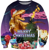 Retro kersttrui met T rex en cadeaus Foute kersttrui Maat S Kerstmis trui Heren. bol