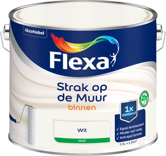 Flexa Strak op de muur Muurverf - Mat - 2,5 liter - Wit | bol.com