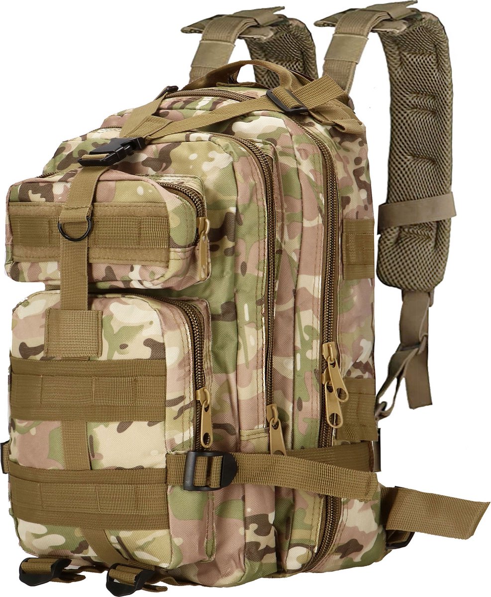 Springos Rugzak | Backpack | Wandelrugzak | Tactical Backpack | 35 Liter | Camouflage | Groen/Camel/Beige