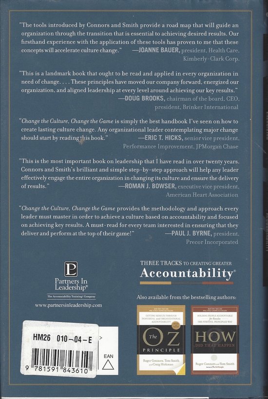 Achterkant boek met testimonials, uitgeversinformatie en ISBN-barcode. Vermeldt "Partners In Leadership".