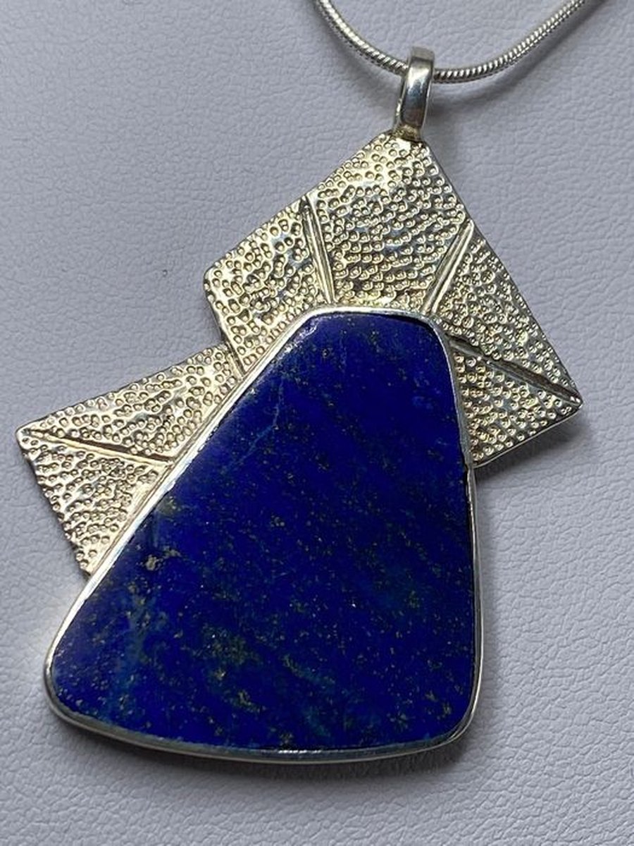 Lapis Lazuli - Ketting + Prachtige Unieke Hanger - Lapis Lazuli - Uniek - Zilver - Energy - Helend