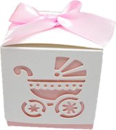 DW4Trading Geschenkdoosjes Kinderwagen - Cadeaudoosjes met Strikje - Babyshower - 5 Stuks - 5,5x5,5x5,5 cm - Roze