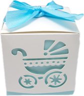 DW4Trading Geschenkdoosjes Kinderwagen - Cadeaudoosjes met Strikje - Babyshower - 5 Stuks - 5,5x5,5x5,5 cm - Blauw