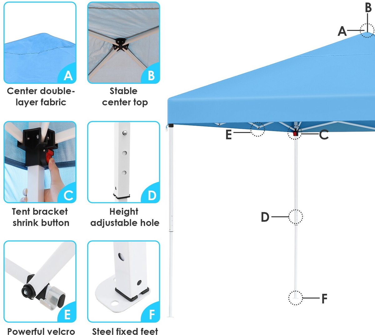 Tente Pop Up Canopy - Gazebo - 3x3m - Polyester 210D - Enduit PU