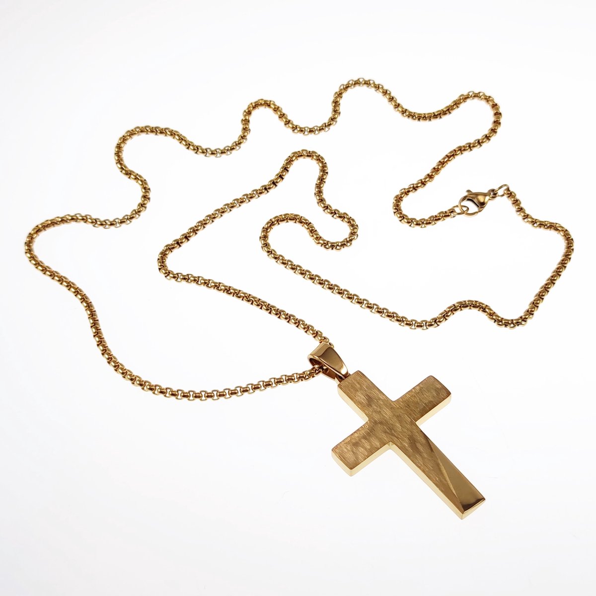 AFSTALR Halsketting met kruis, voor heren, goud/zilver, ketting met kruishanger, christendom, sieraden voor heren, Roestvrij staal, Geen edelsteen
