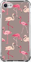 Hoesje met naam iPhone SE 2022/2020 | iPhone 8/7 Telefoonhoesje  met doorzichtige rand Flamingo