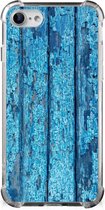 Shockproof Case Geschikt voor iPhone SE 2022/2020 | Geschikt voor iPhone 8/7 Telefoonhoesje met doorzichtige rand Wood Blue