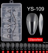 Royala 109 - Oval Almond Long Binnen en Buiten Full Frosted - Full Cover - Nageltips - Nepnagels - Plaknagels - In Assortimentsbox - 120 stuks 12 maten - Voor Gellak Acrylnagellak en PolyGel nagels - Royala Frosted Tips Line