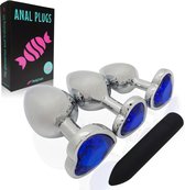CheekyTreats Metalen Buttplugs voor mannen en vrouwen - Buttplug Set 3-Delig met Vibrator - Anal & Butt Plug - Blauw