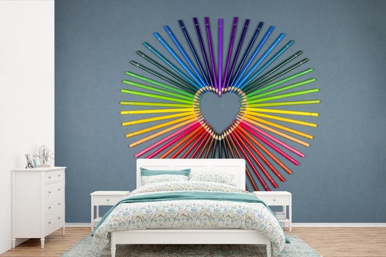 Foto: Behang fotobehang hart potloden regenboog abstract breedte 600 cm x hoogte 400 cm