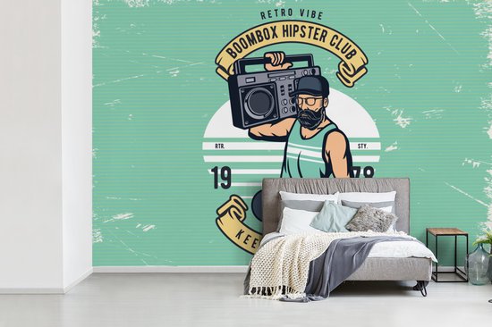 Papier peint - Papier peint photo murale Mancave - Skateboard - Radio - Vintage - Largeur 450 cm x Hauteur 300 cm