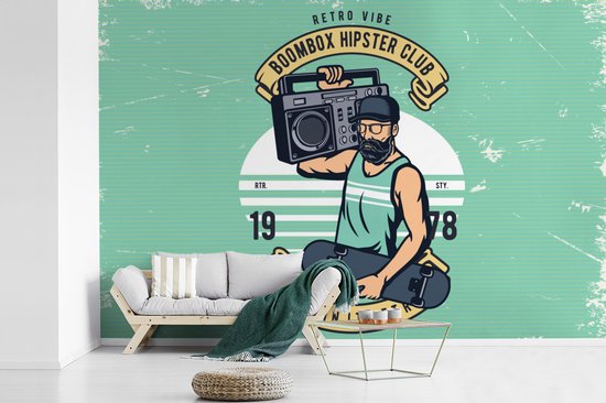 Papier peint - Papier peint photo murale Mancave - Skateboard - Radio - Vintage - Largeur 450 cm x Hauteur 300 cm