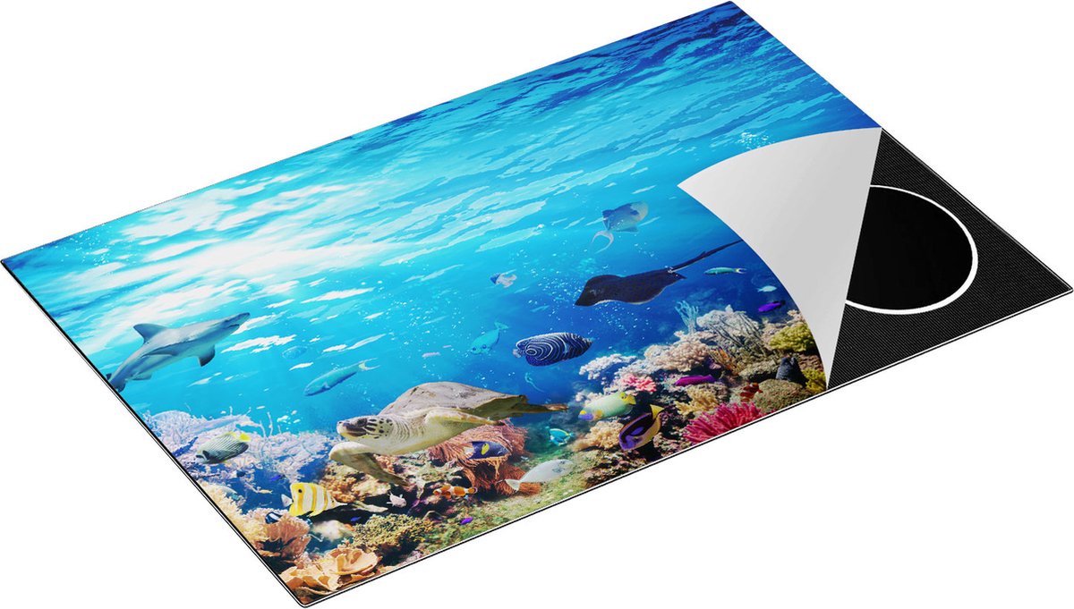 Chefcare Inductie Beschermer Vissen met Koraalrif onder Water - 81x52 cm - Afdekplaat Inductie - Kookplaat Beschermer - Inductie Mat