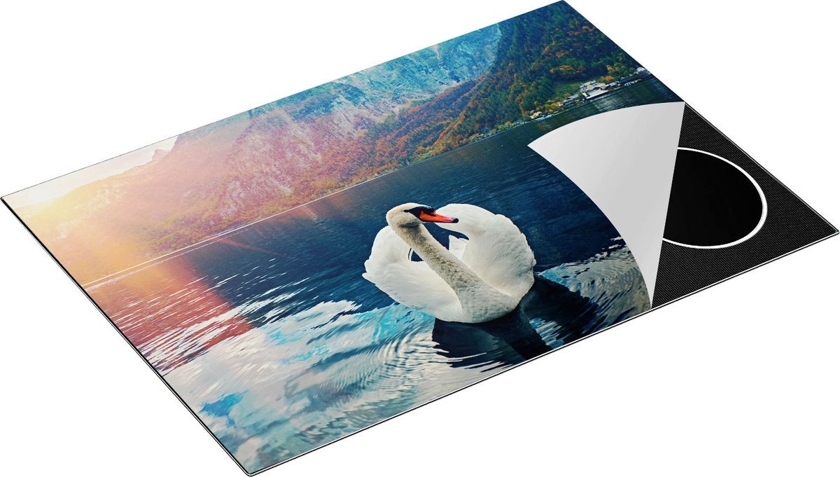 Chefcare Inductie Beschermer Zwaan op het Water in de Bergen - 75x55 cm - Afdekplaat Inductie - Kookplaat Beschermer - Inductie Mat