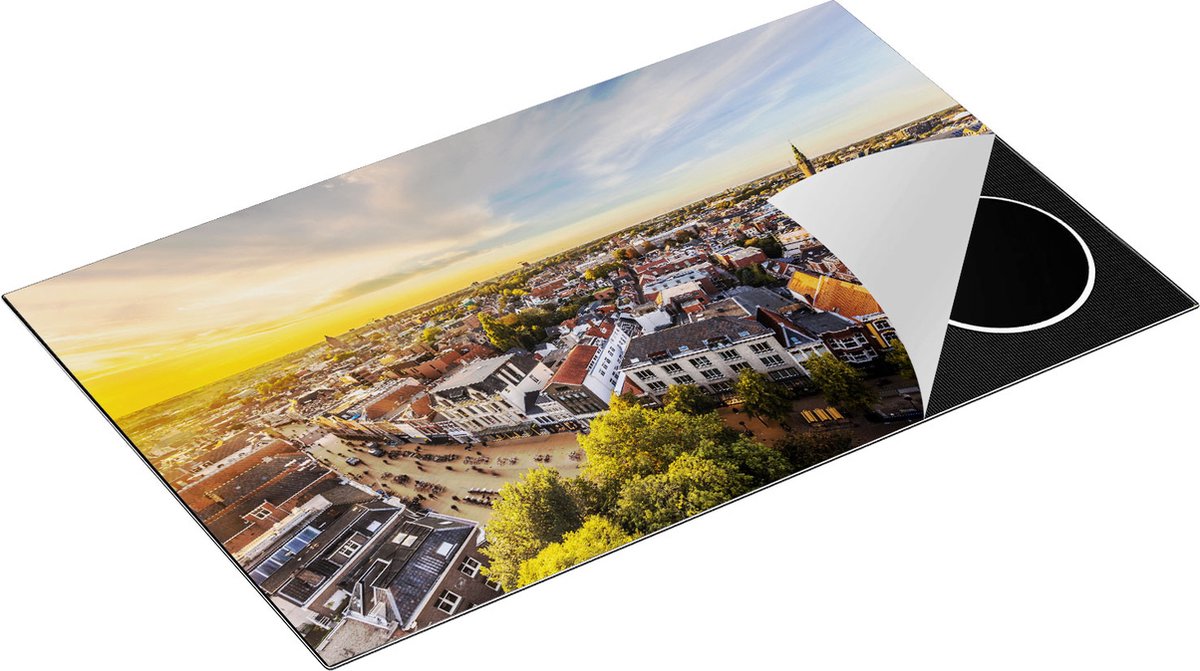 Chefcare Inductie Beschermer Groningen Skyline Stad bij Zonsondergang - 85x52 cm - Afdekplaat Inductie - Kookplaat Beschermer - Inductie Mat