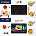 Vergelijking van een inductiekookplaat zonder mat en met mat met Noorderlicht-afbeelding.