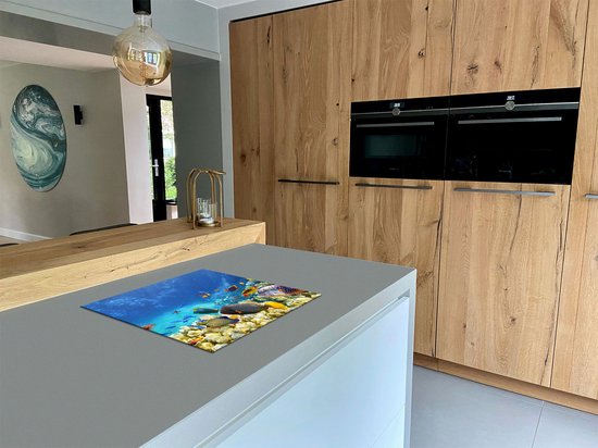 Chefcare Inductie Beschermer Vissen in de Oceaan met Koralen - 60x50 cm - Afdekplaat Inductie - Kookplaat Beschermer - Inductie Mat