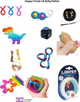Happy Trendz® Fidget Toys Pakket - Set met 14 verschillende top  Fidget Toys: Fidget Cube , Dino Pop It , Snapperz , Simple Dimple , Loopy Looper , Monkey Noodles, Mesh Marble , Rits Zipper , Magic Bean Board