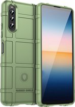Mobigear Hoesje geschikt voor Sony Xperia 10 IV Telefoonhoesje Flexibel TPU | Mobigear Rugged Shield Backcover Shockproof | Schokbestendig Xperia 10 IV Telefoonhoesje | Anti Shock Proof - Groen