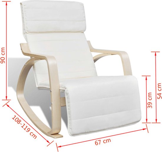 vidaXL Schommelstoel gebogen hout en stof crème