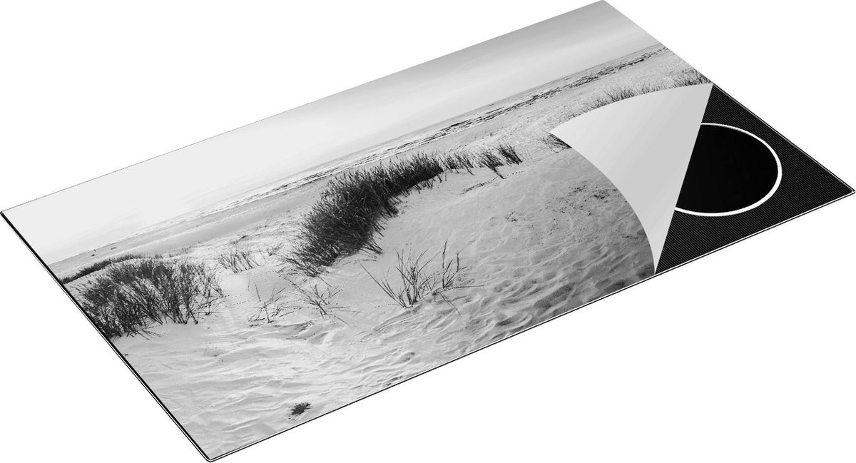Chefcare Inductie Beschermer Strand en Duinen tijdens Zonsondergang - Zwart Wit - 95x50 cm - Afdekplaat Inductie - Kookplaat Beschermer - Inductie Mat