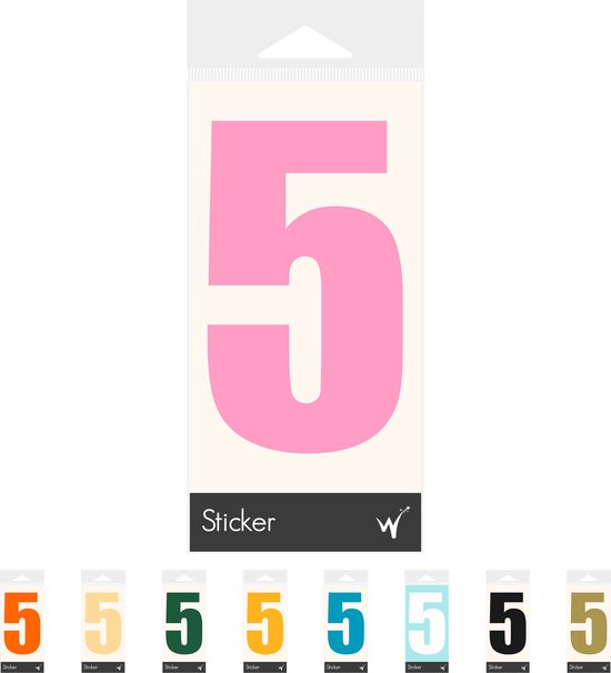 Container Sticker Huisnummer - Cijfer 5 Cijfersticker - Kliko Sticker - Deursticker - Weerbestendig - 10 x 6 cm - Roze