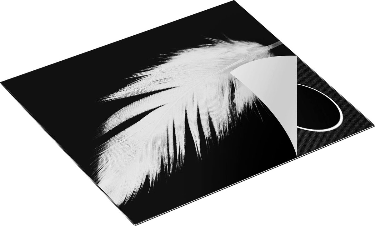 Chefcare Inductie Beschermer Witte Veer op een Zwarte Achtergrond - 58,3x51,3 cm - Afdekplaat Inductie - Kookplaat Beschermer - Inductie Mat