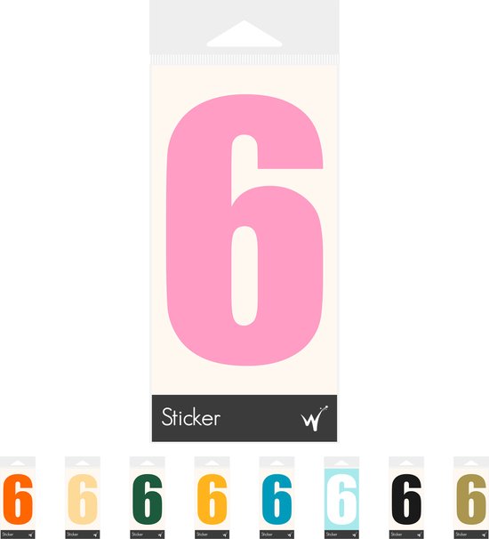 Container Sticker Huisnummer - Cijfer 6 Cijfersticker - Kliko Sticker - Deursticker - Weerbestendig - 10 x 5,5 cm - Roze