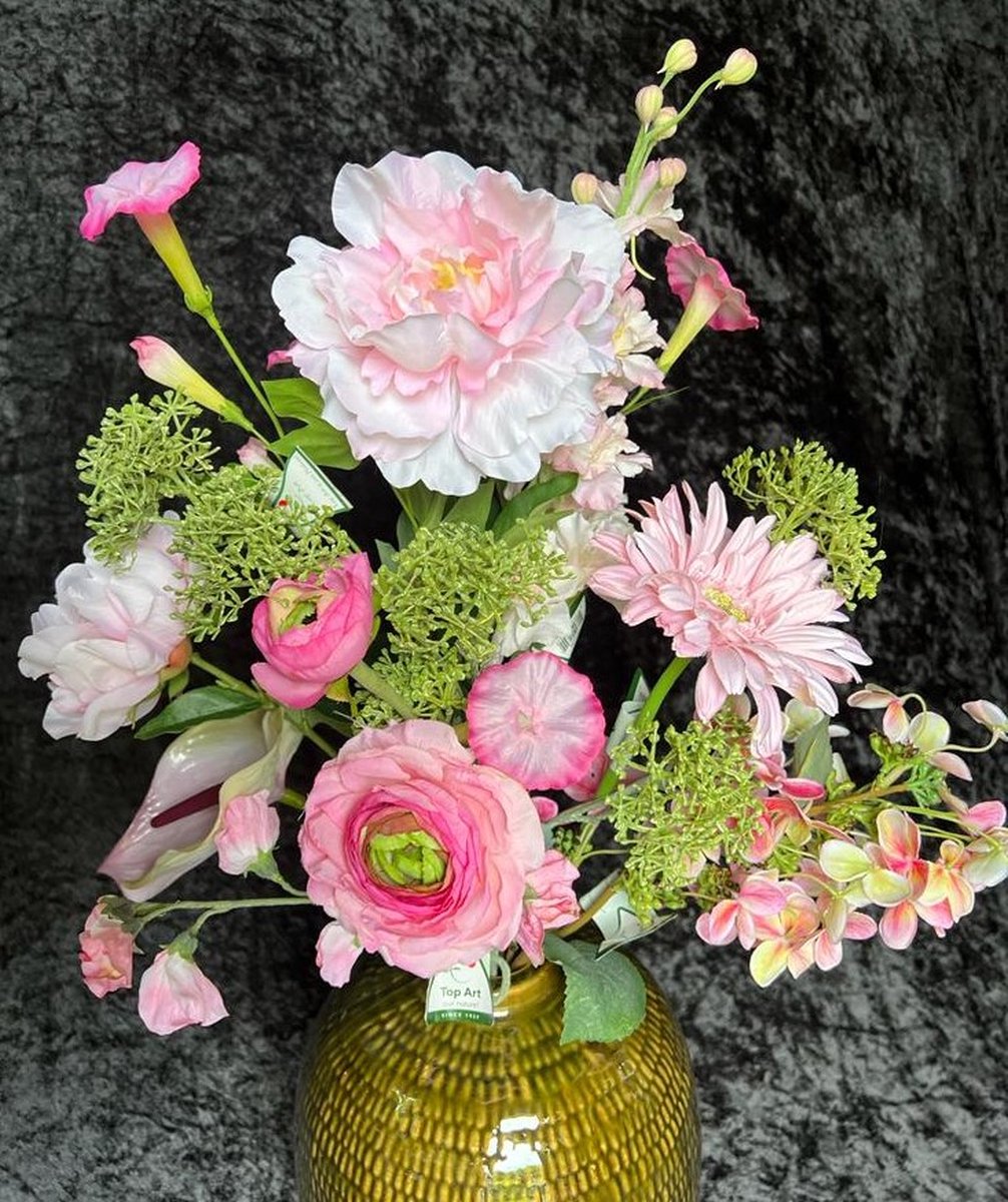 Kunstbloemen - Zijdenbloemen - Kleurrijk - Zijde bloemen - Zijdenboeket - Nepbloemen - Sierbloemen - Lente boeket - Lenteboeket - Voorjaarboeket - Voorjaar boeket zacht roze, niet van echt te onderscheiden