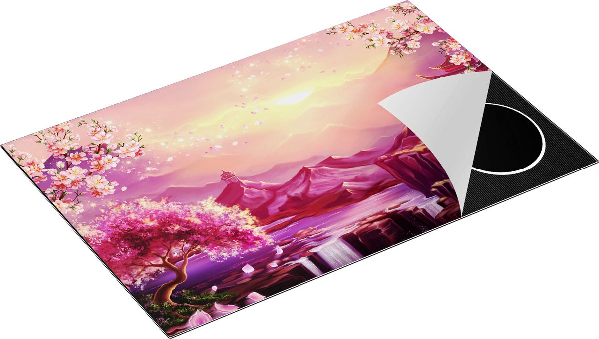 Chefcare Inductie Beschermer Illustratie van Watervallen met Bloesems - 83x51,5 cm - Afdekplaat Inductie - Kookplaat Beschermer - Inductie Mat