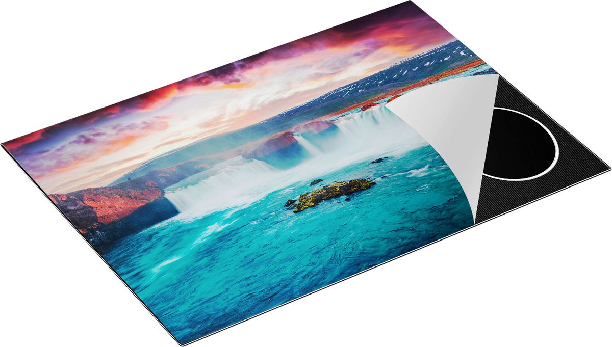 Chefcare Inductie Beschermer Watervallen op het Blauwe Water in IJsland - 75x55 cm - Afdekplaat Inductie - Kookplaat Beschermer - Inductie Mat