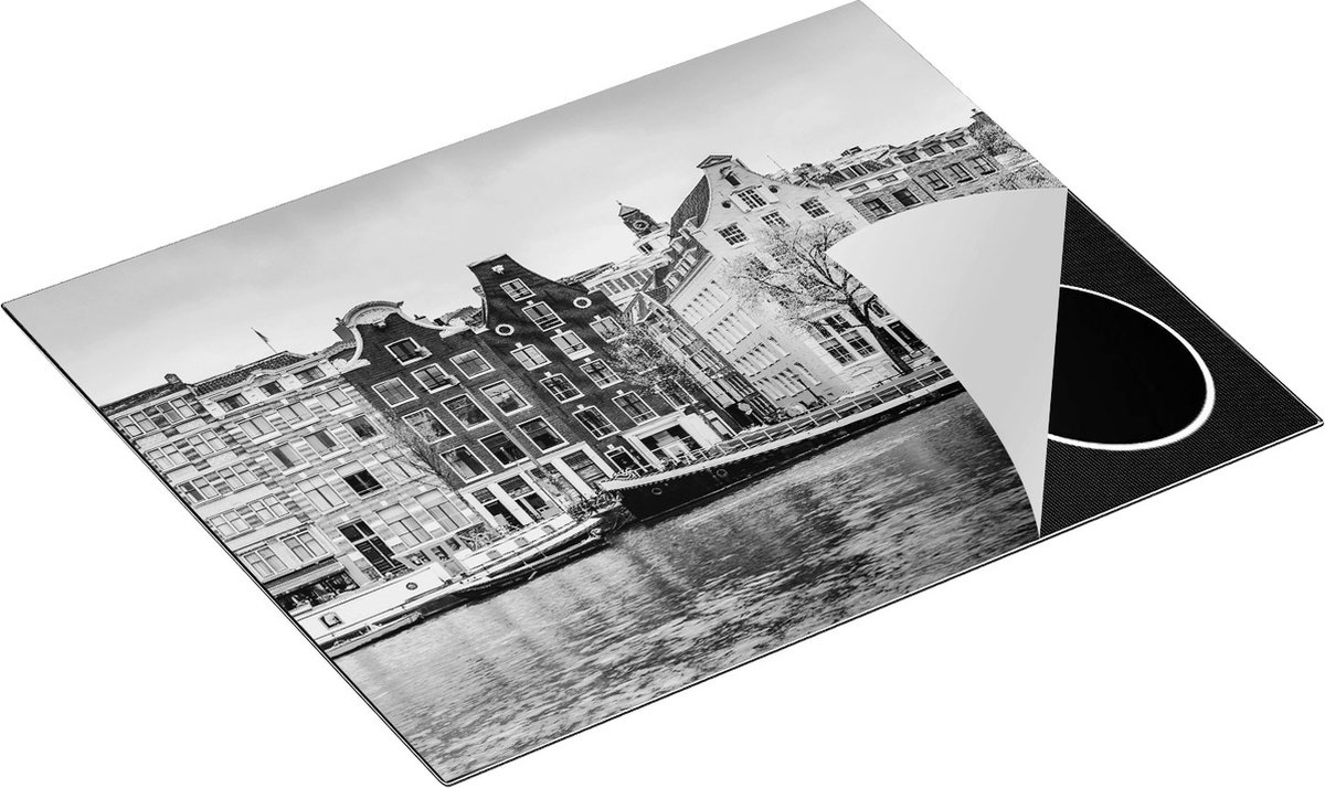 Chefcare Inductie Beschermer Amsterdamse Huisjes vanaf de Gracht - Zwart Wit - 65x52 cm - Afdekplaat Inductie - Kookplaat Beschermer - Inductie Mat