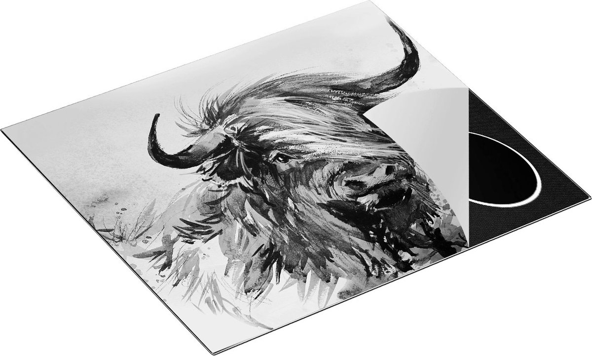 Chefcare Inductie Beschermer Schotse Hooglander Koe - Abstract - Zwart Wit - 60x52 cm - Afdekplaat Inductie - Kookplaat Beschermer - Inductie Mat